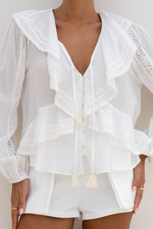 Heychic Valentina Off- Ruffle Blouse (White)