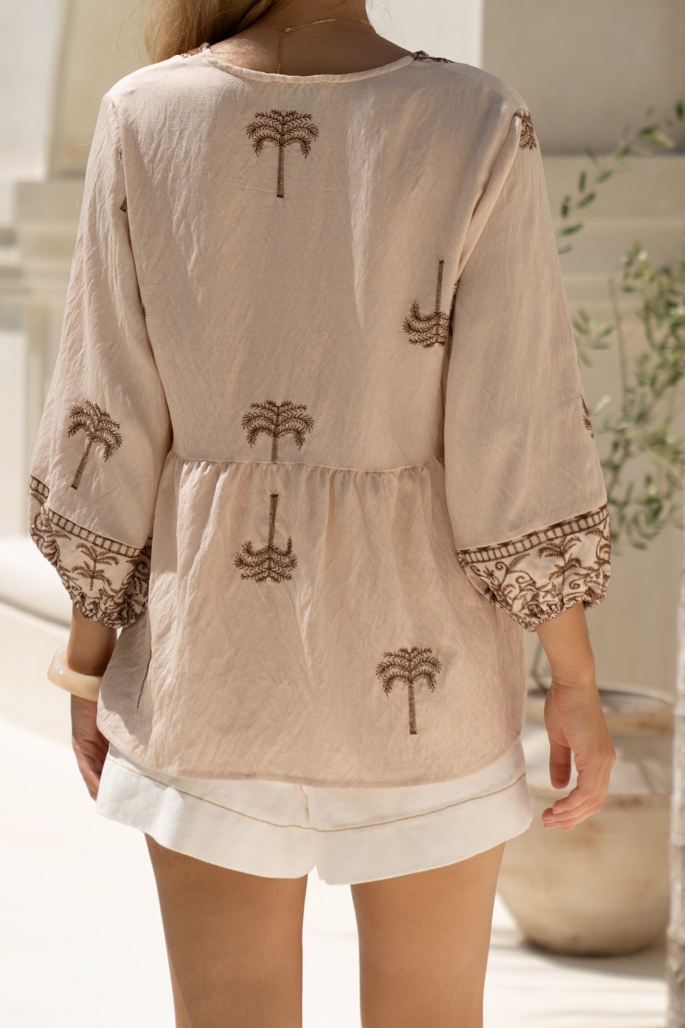 Heychic Kaena Tropical Embroidered Blouse (Brown)