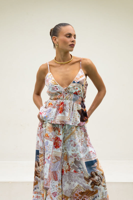 Image of a model wearing Tops. Productname: Heychic Kasia Lilac Abstract Lace Cami Top in Beige colour by brand - Heychic
