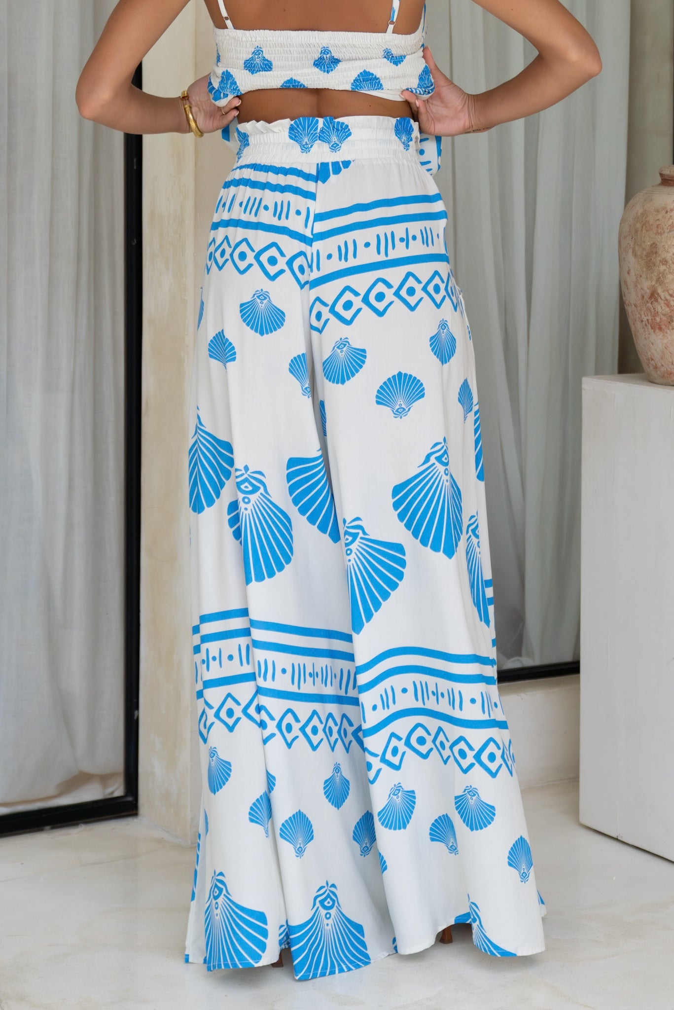 Heychic Shell Abstract Wide Leg Pants (Blue)
