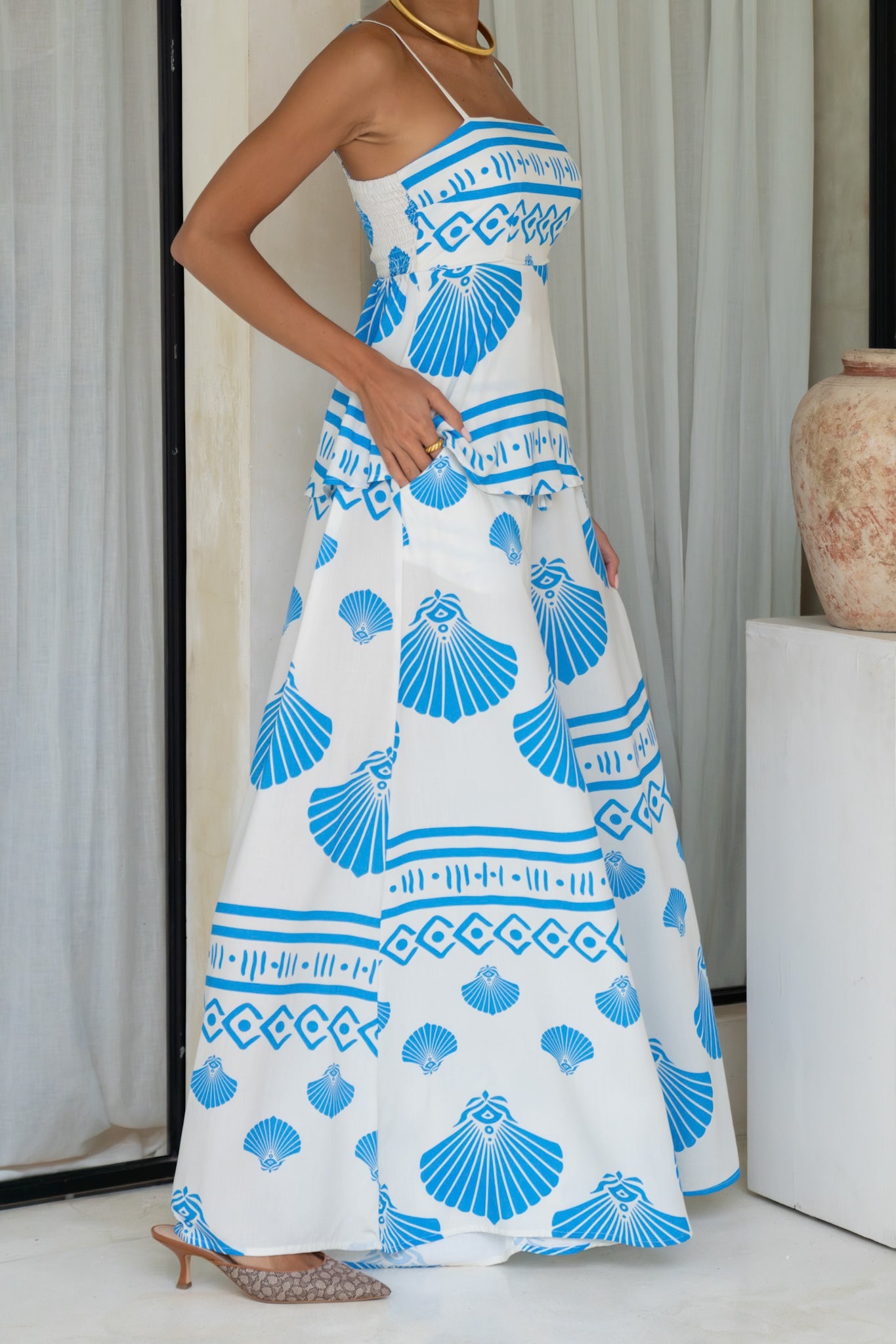 Heychic Shell Abstract Wide Leg Pants (Blue)