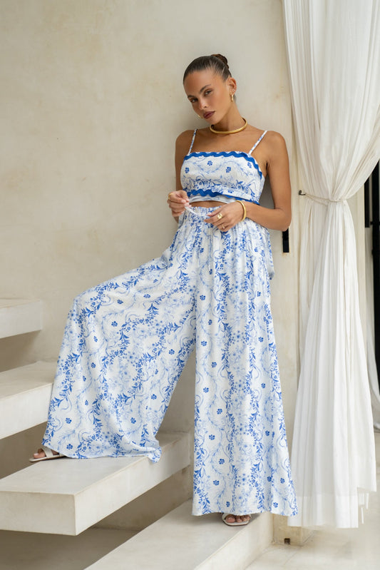 Heychic Fiora Floral Wide Leg Pants (Blue)