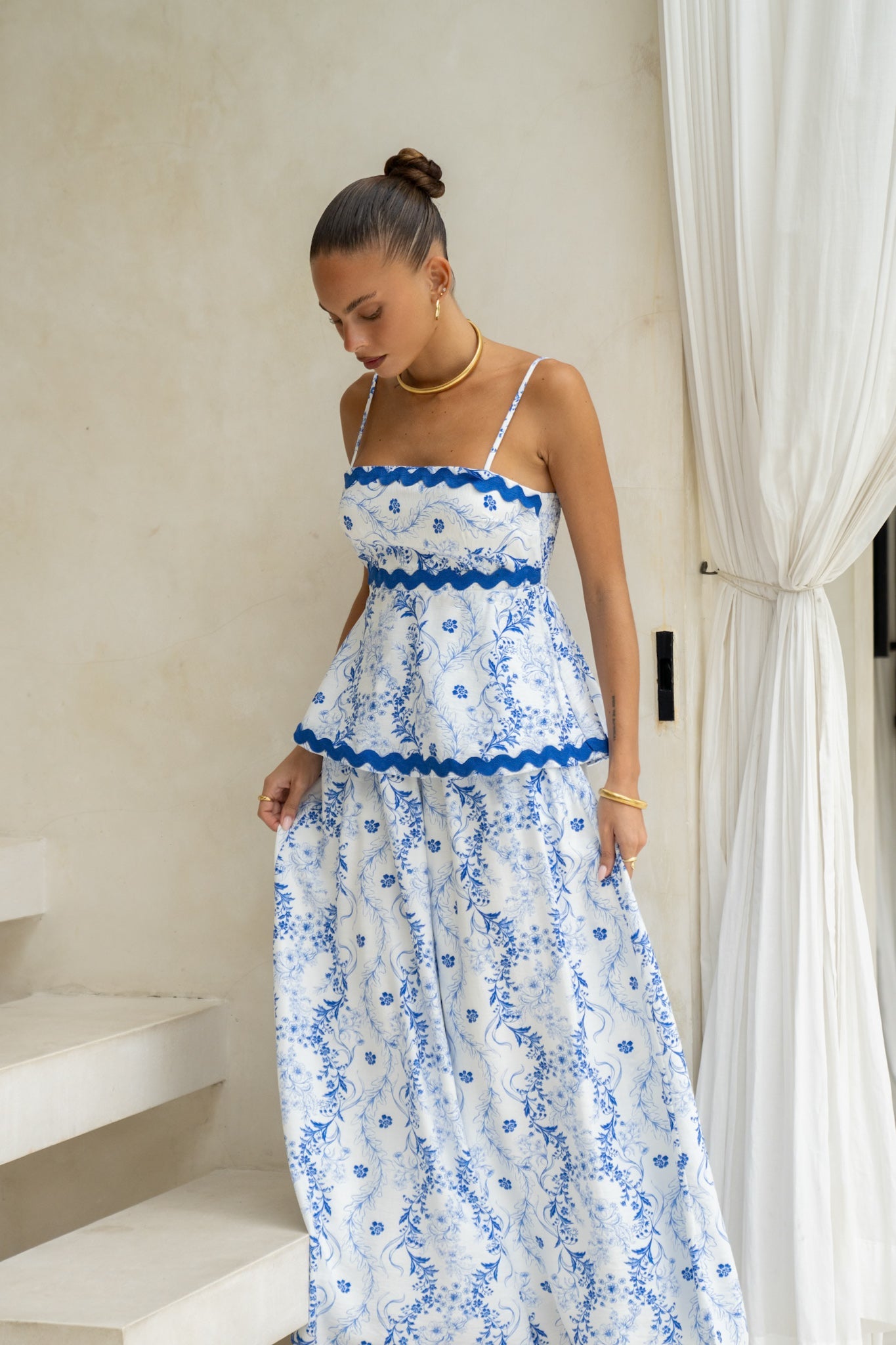 Heychic Fiora Floral Wide Leg Pants (Blue)