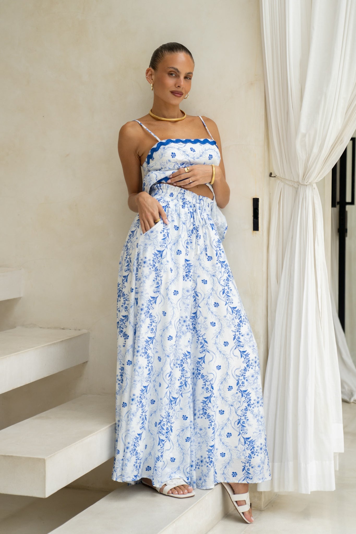 Heychic Fiora Floral Wide Leg Pants (Blue)