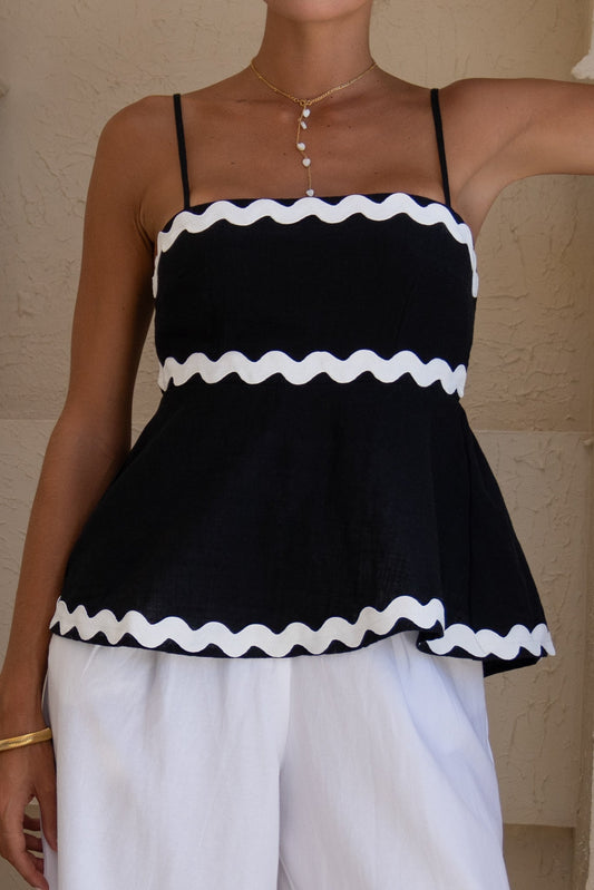 Heychic Elara Ric Rac Cami Top (Black)