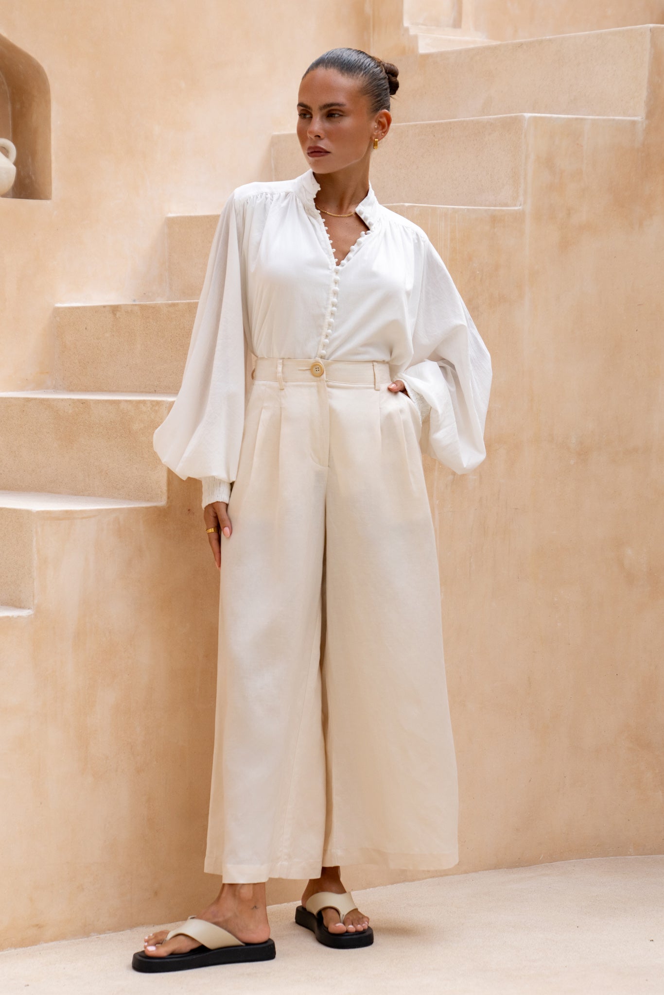 Heychic Lou Wide Leg Pants (Beige)