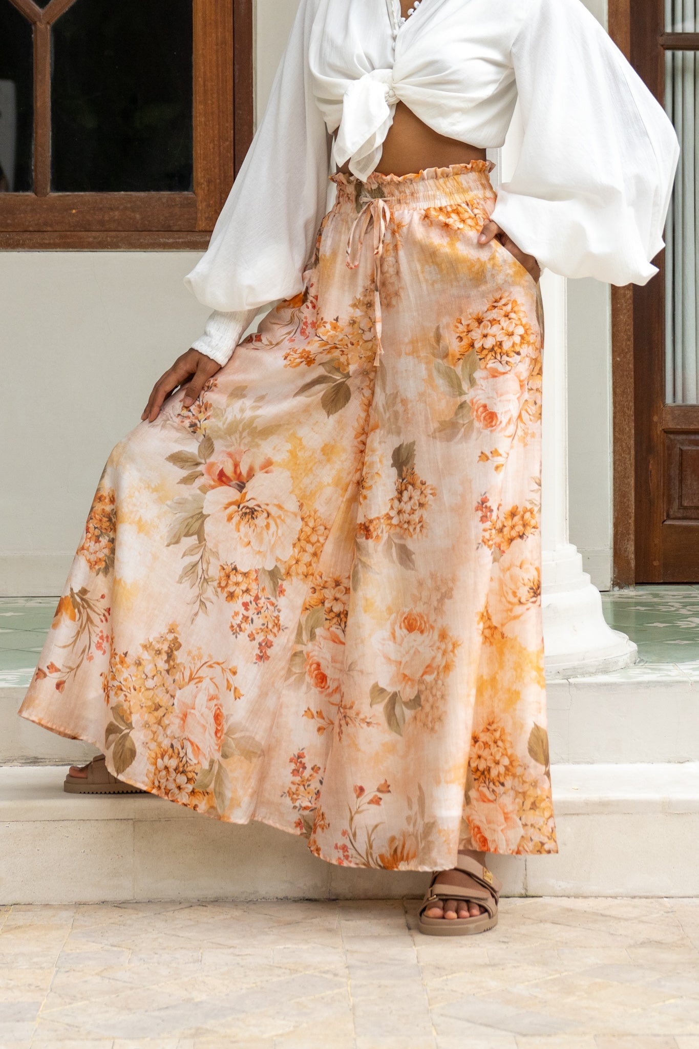 Heychic Fiorenza Orange Wide Leg Pants (Floral)