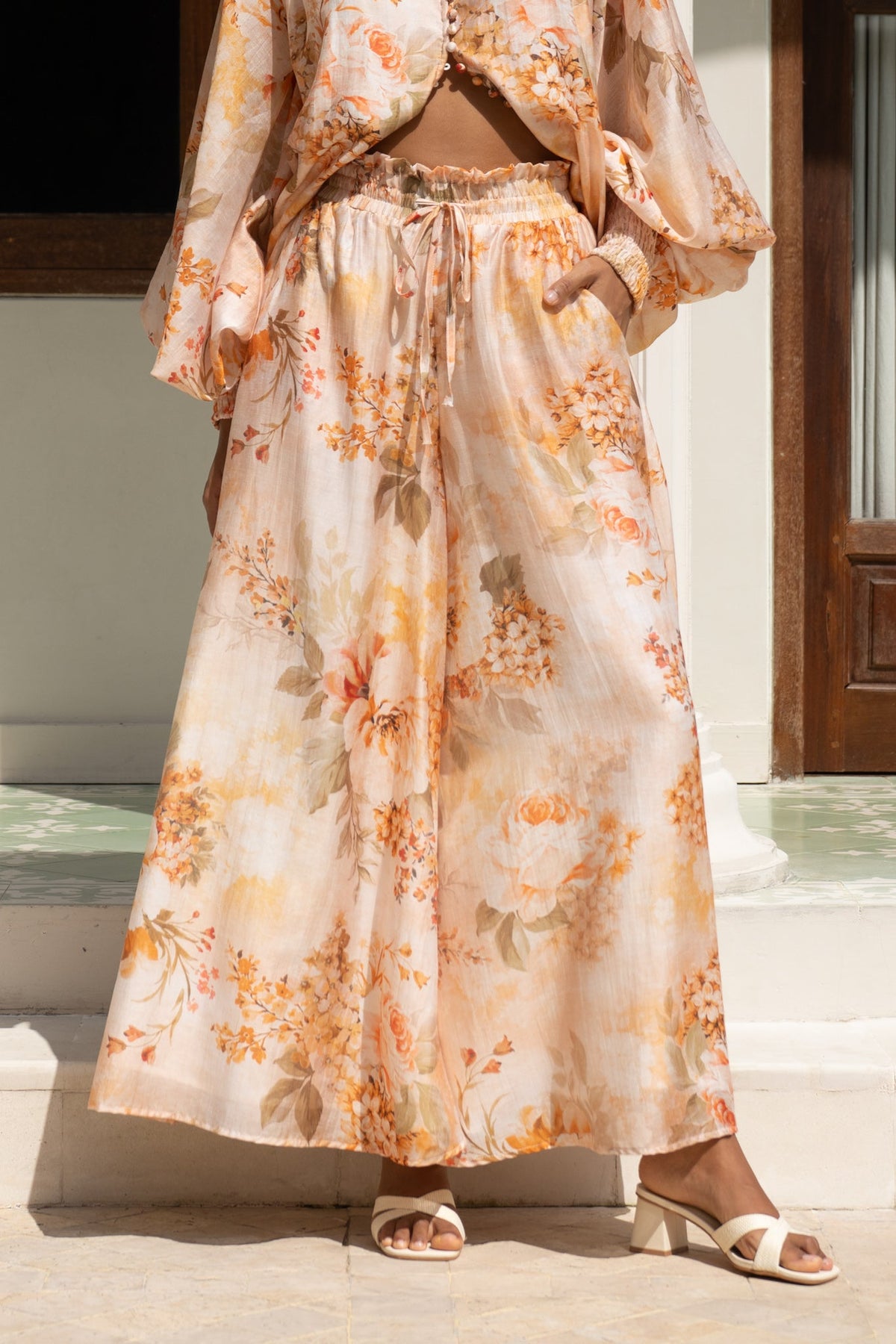 Heychic Fiorenza Orange Wide Leg Pants (Floral)