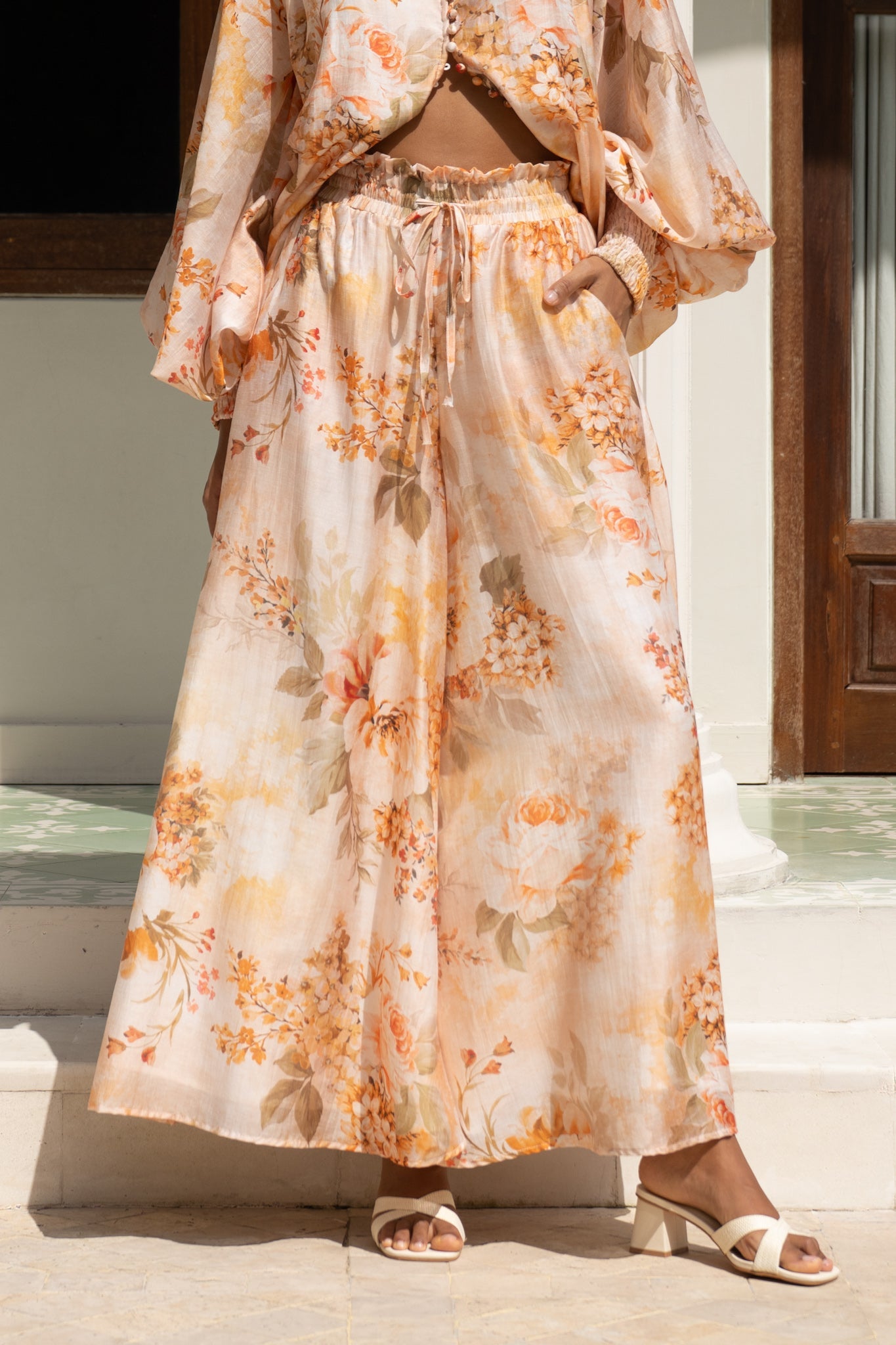 Heychic Fiorenza Orange Wide Leg Pants (Floral)