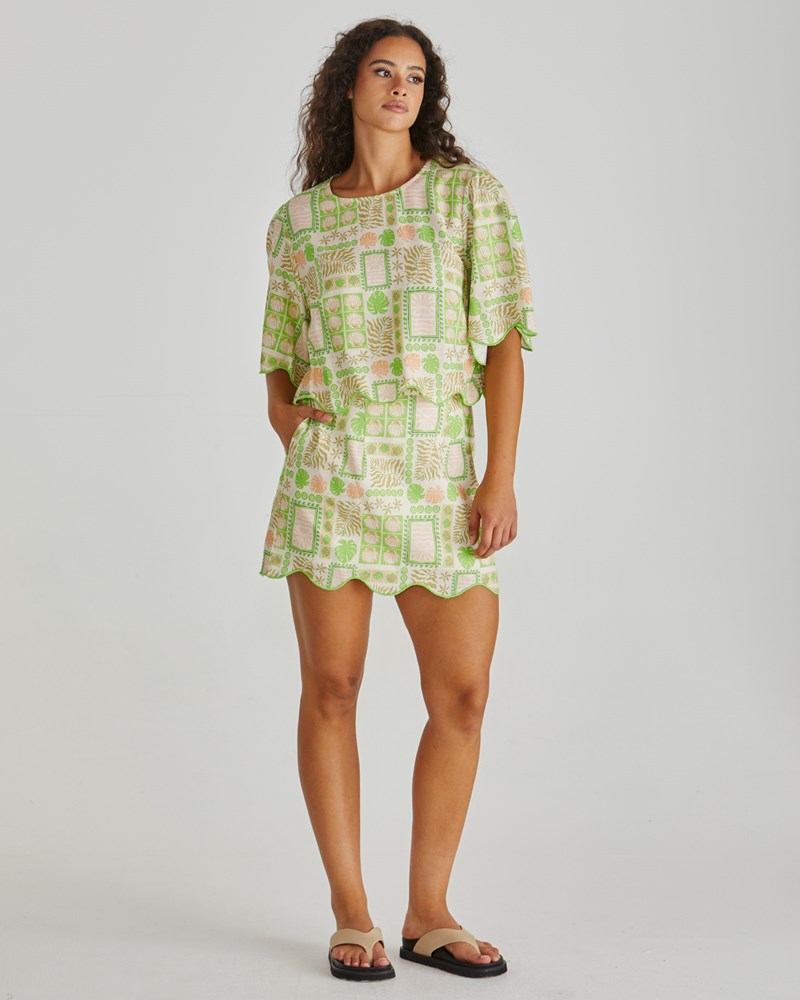 Sass Clothing Emmett Shell Scallop Top (Green Shell Patchwork)