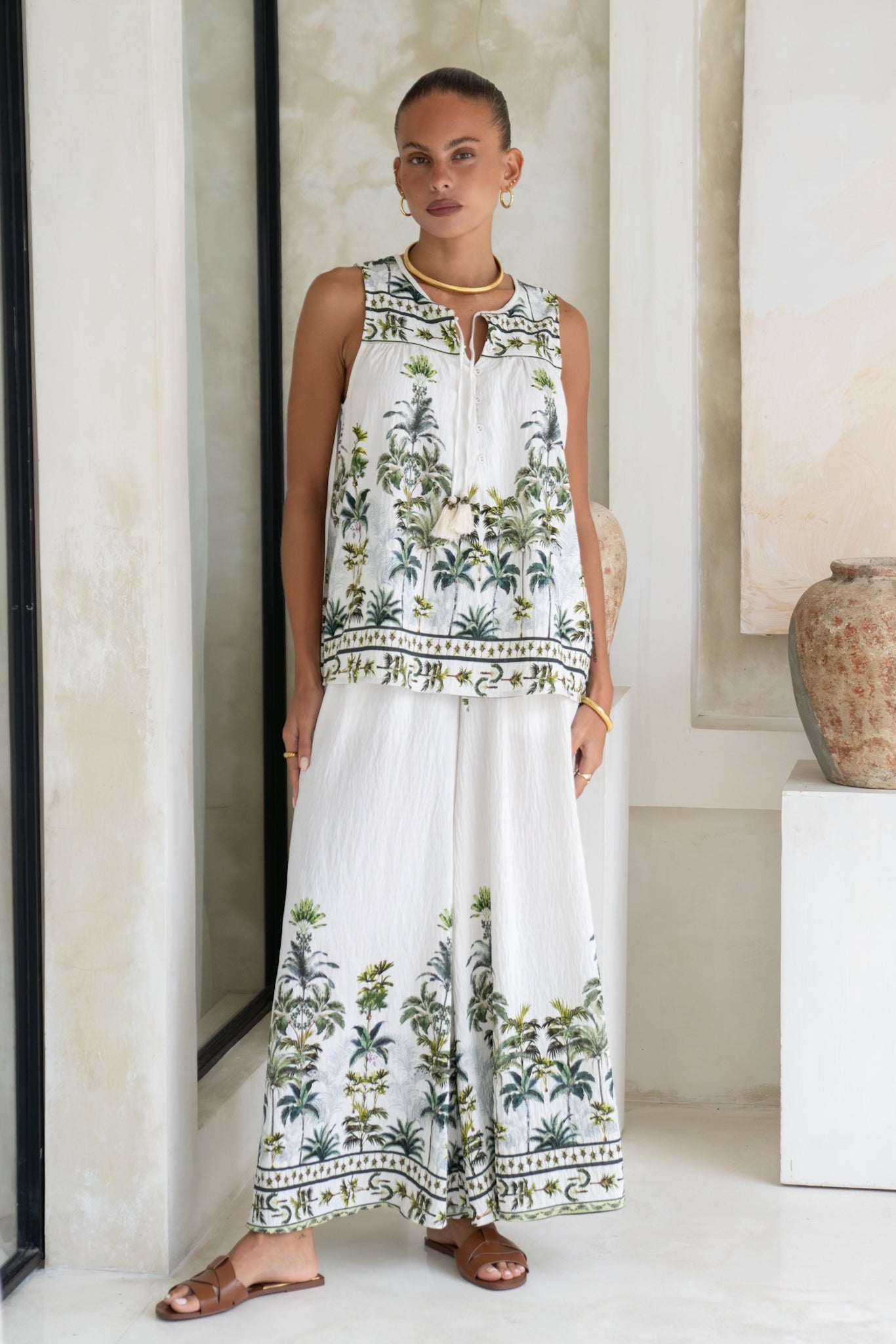 Heychic Sabina Tropical Wide Leg Pants (Green)