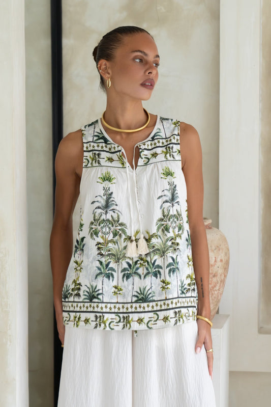 Image of a model wearing Tops. Productname: Heychic Sabina Green Tropical Top in Green colour by brand - Heychic