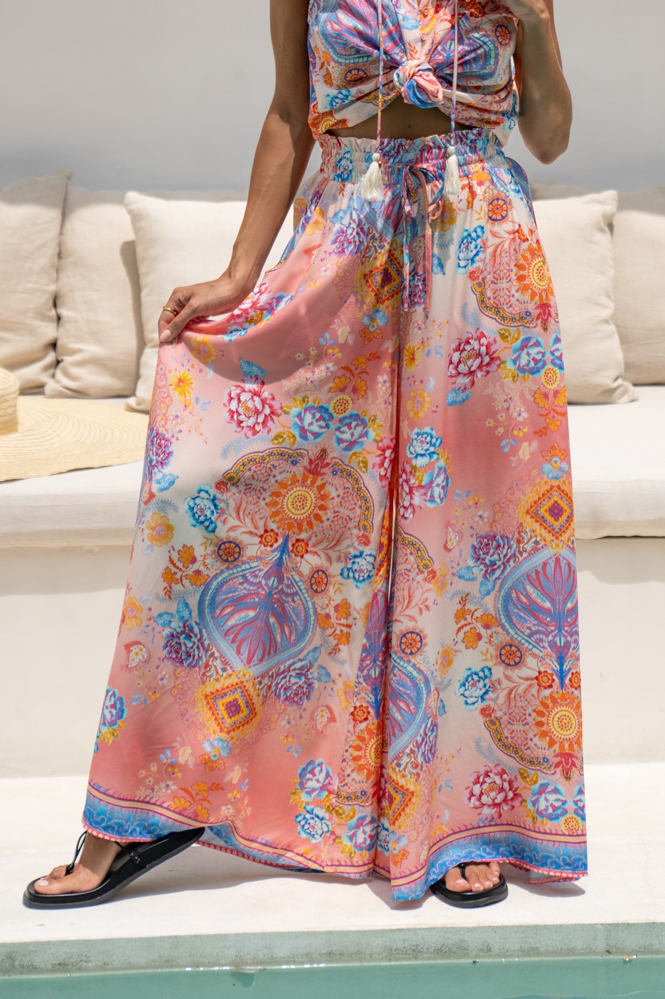 Heychic Serafina Pink Boho Wide Leg Pants (Blue)