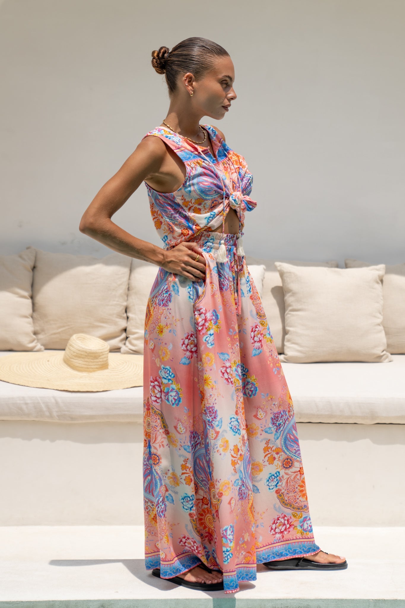 Heychic Serafina Pink Boho Wide Leg Pants (Blue)