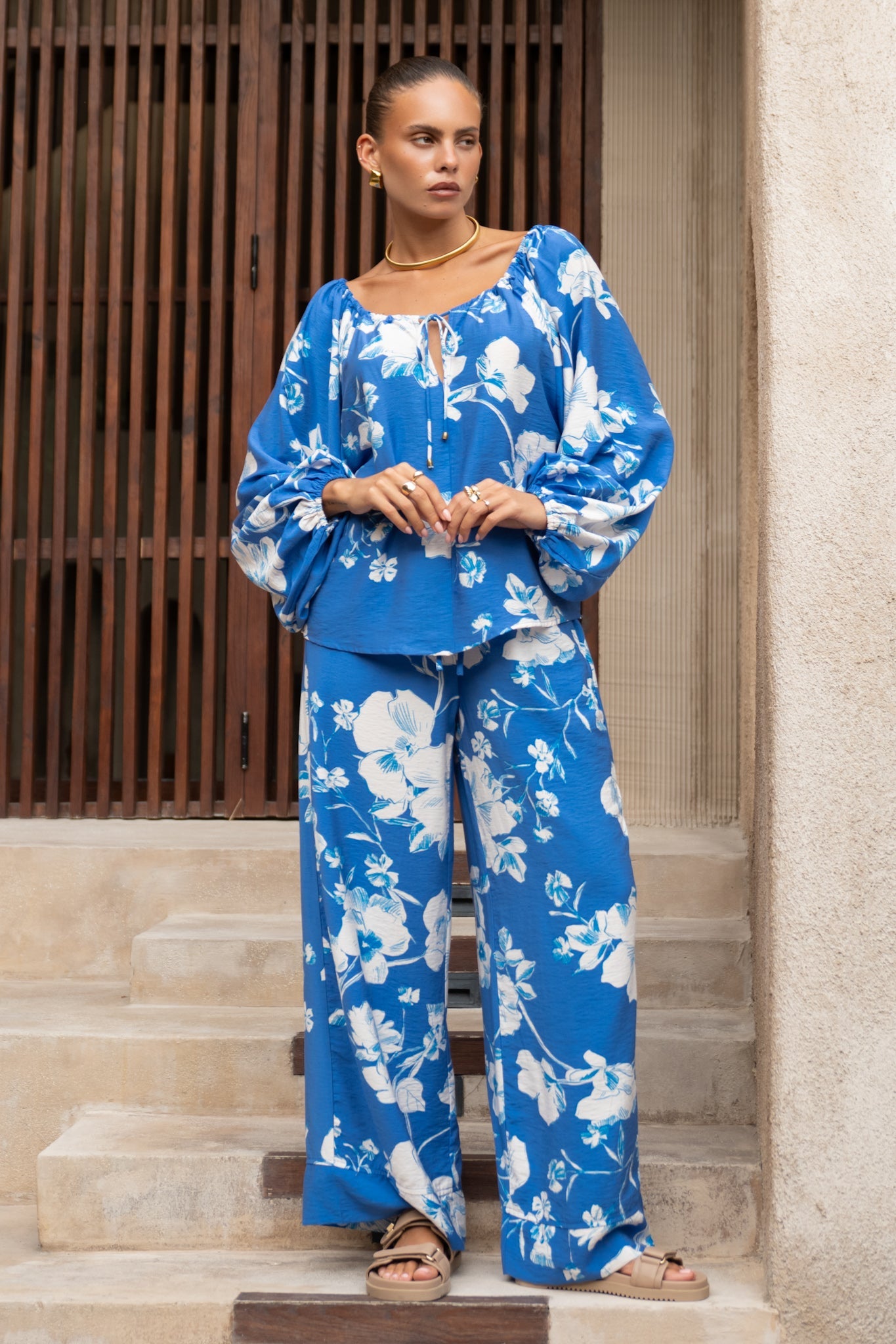 Heychic Lysandra Floral Pants (Blue)