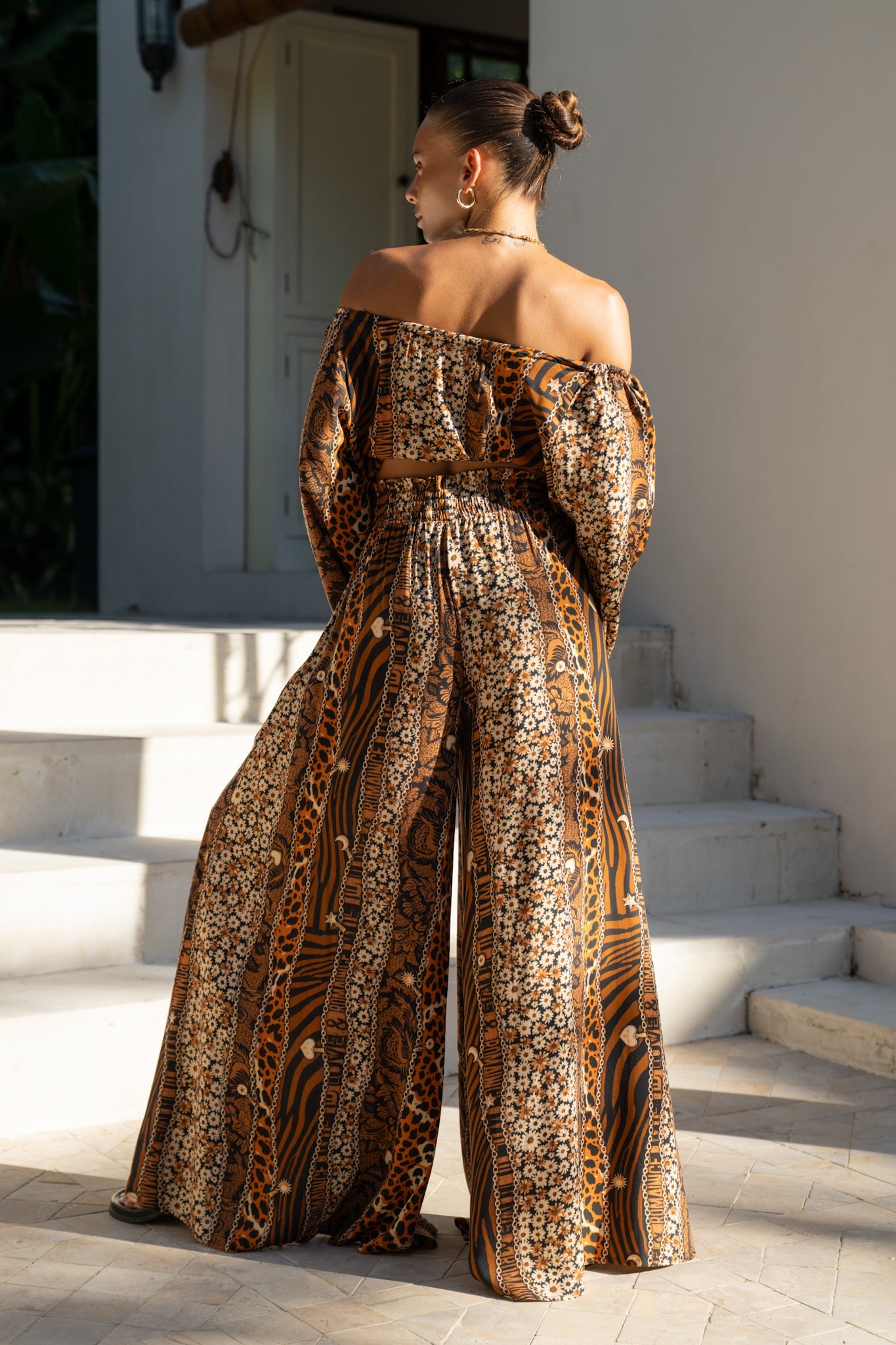 Heychic Malika Leopard Wide Leg Pants (Brown)