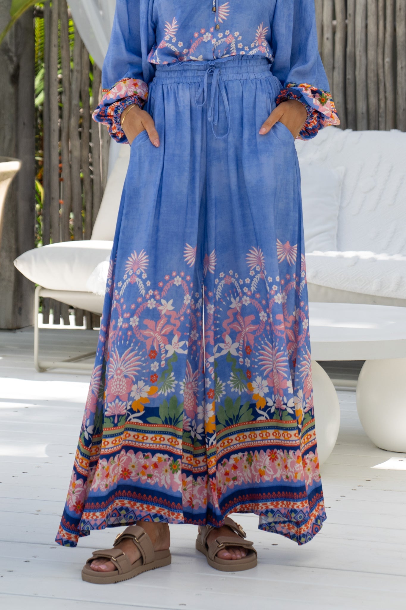 Heychic Indira Boho Wide Leg Pants (Blue)