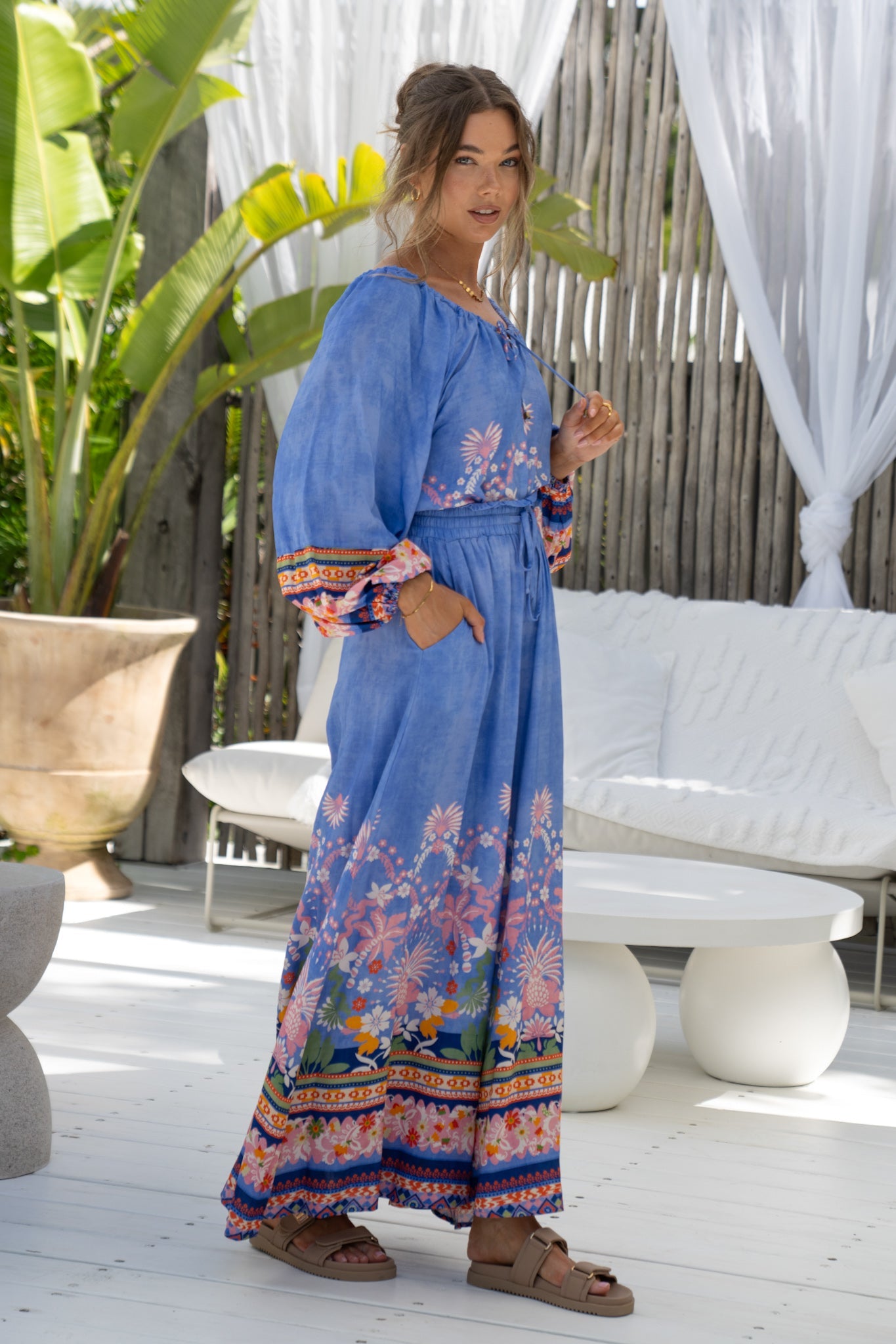 Heychic Indira Boho Wide Leg Pants (Blue)