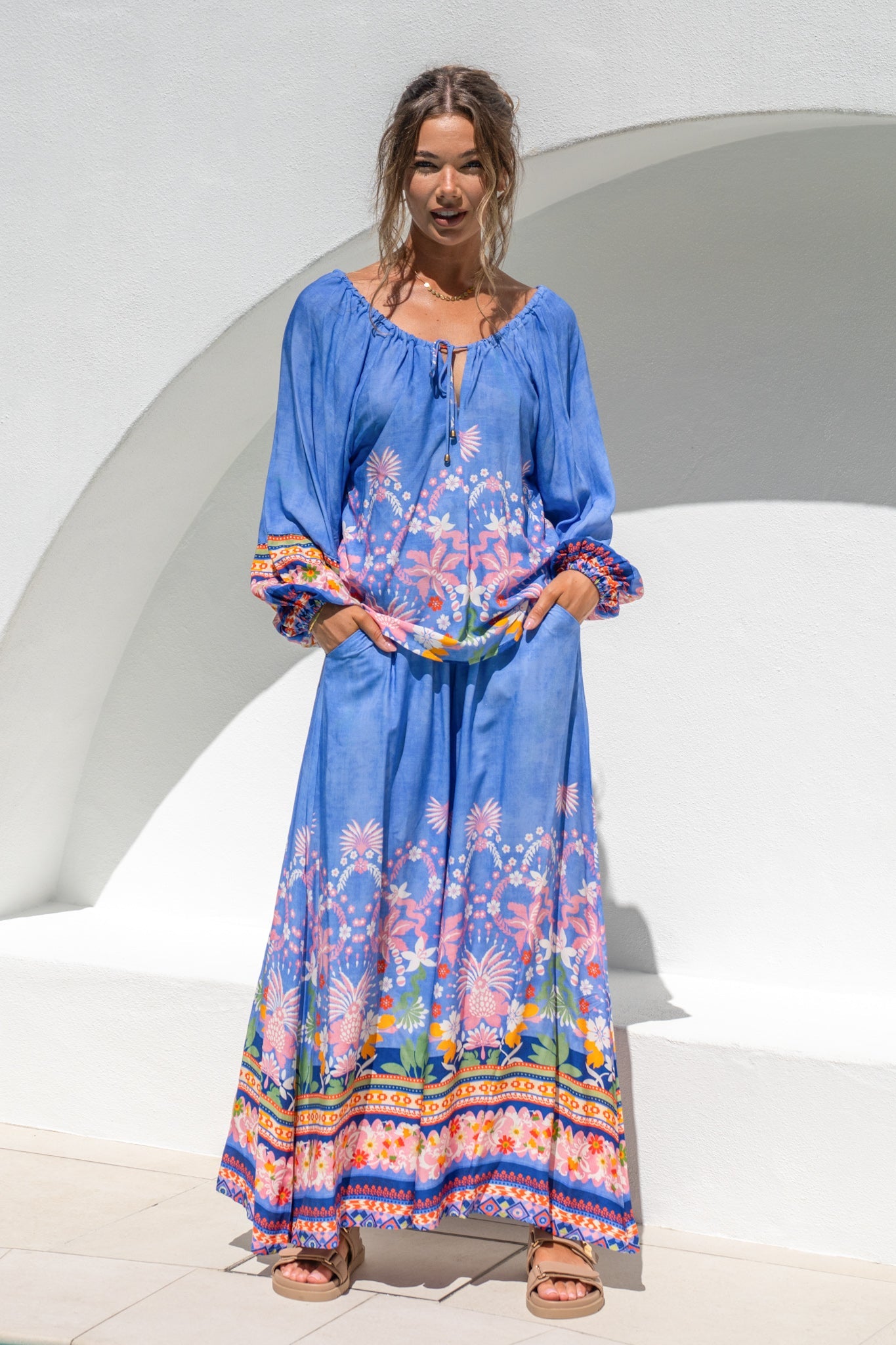 Heychic Indira Boho Wide Leg Pants (Blue)