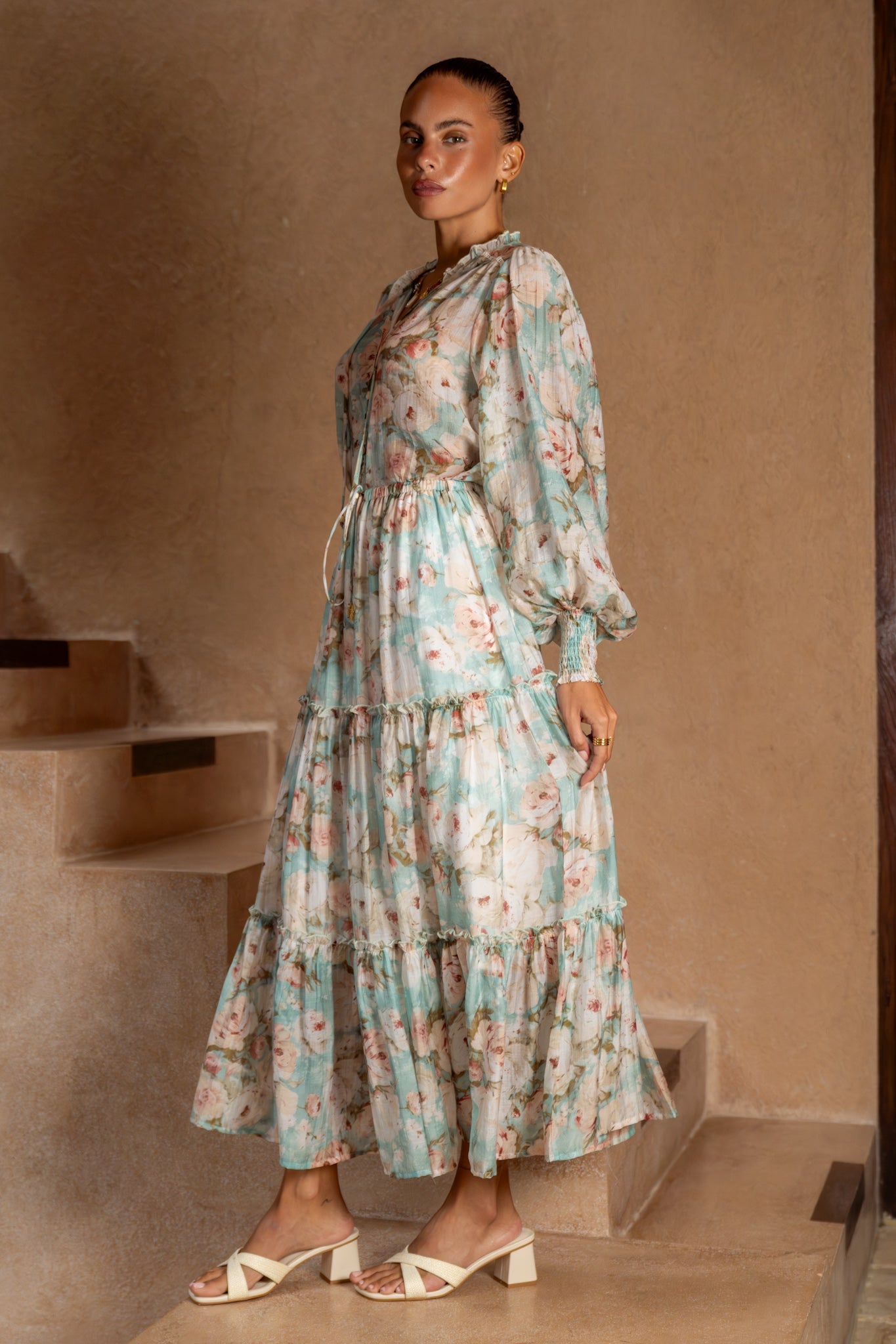 Heychic Rosalind Teal Pink Floral Maxi Skirt (Blue)