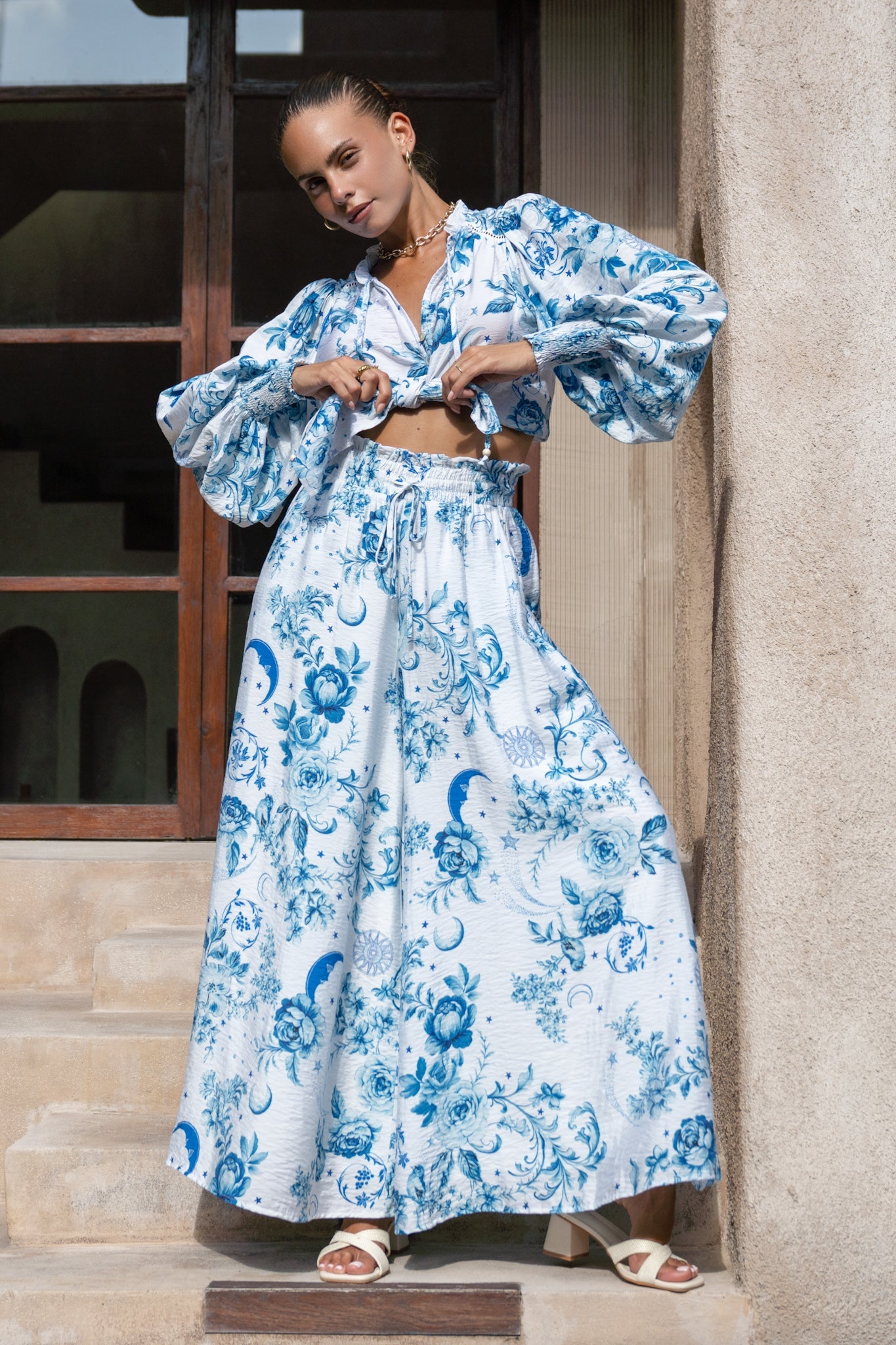 Heychic Lorellina Floral Wide Leg Pants (Blue)