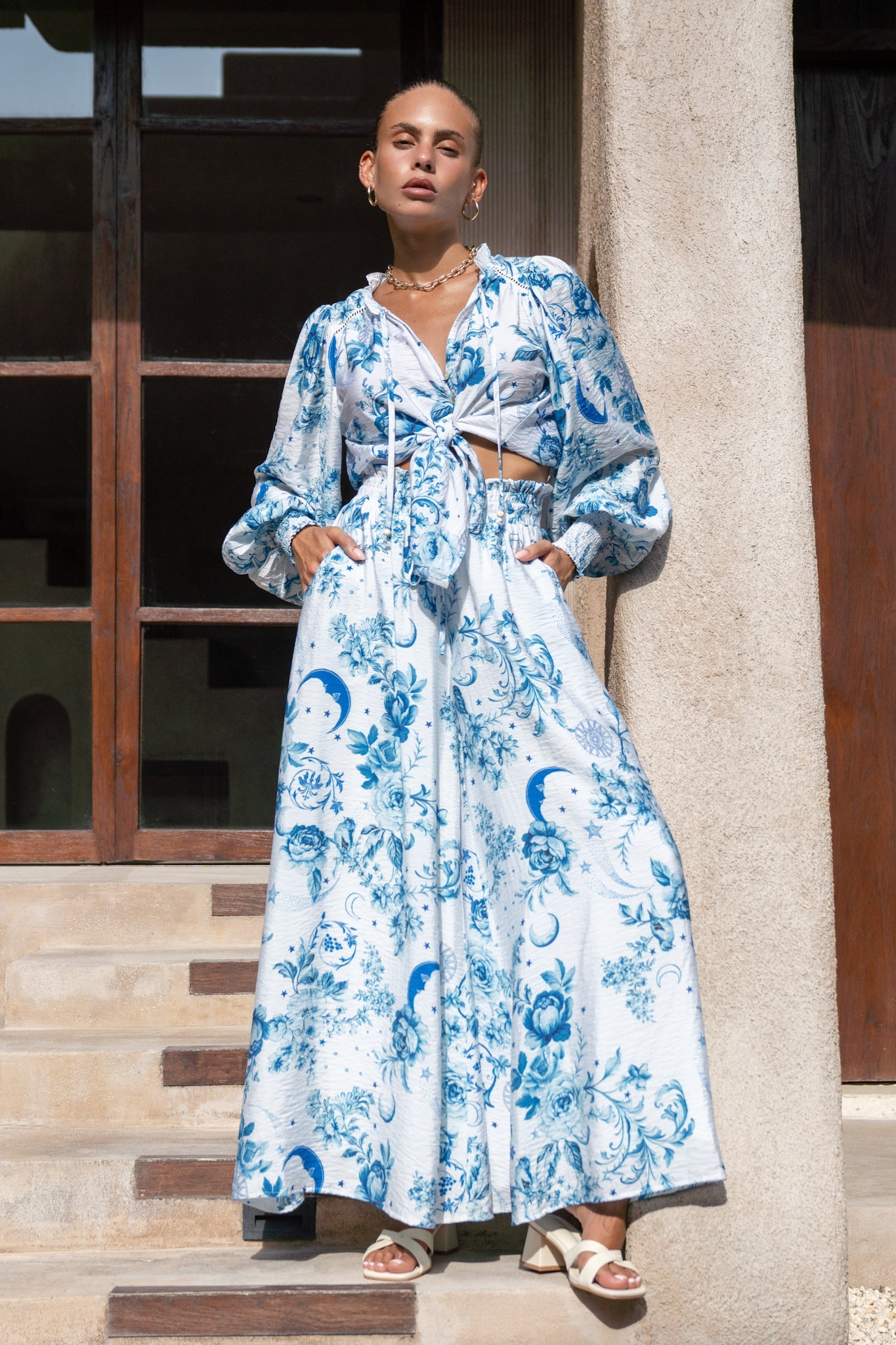 Heychic Lorellina Floral Wide Leg Pants (Blue)