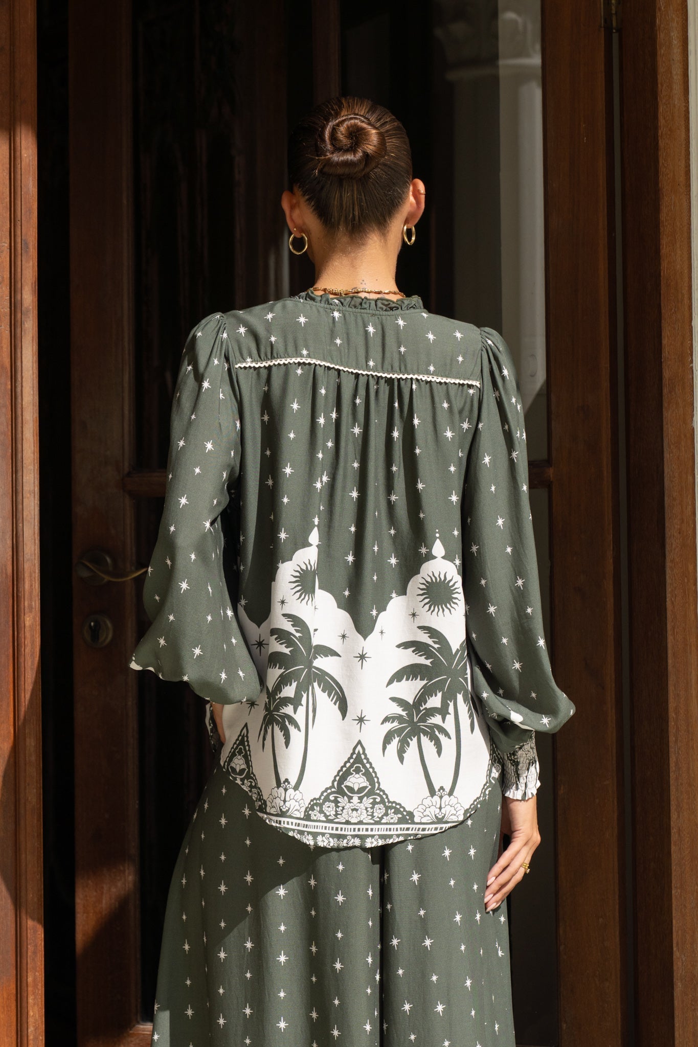 Heychic Arletta Tropical Balloon Sleeve Blouse (Green)