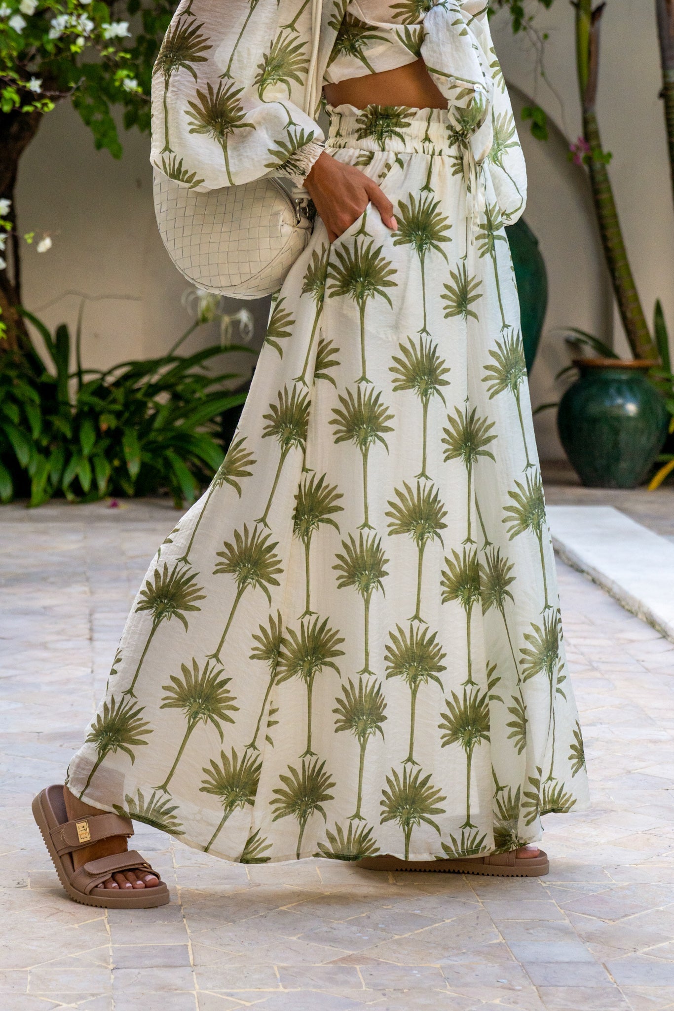 Heychic Palm Tropical Wide Leg Pants (Green)