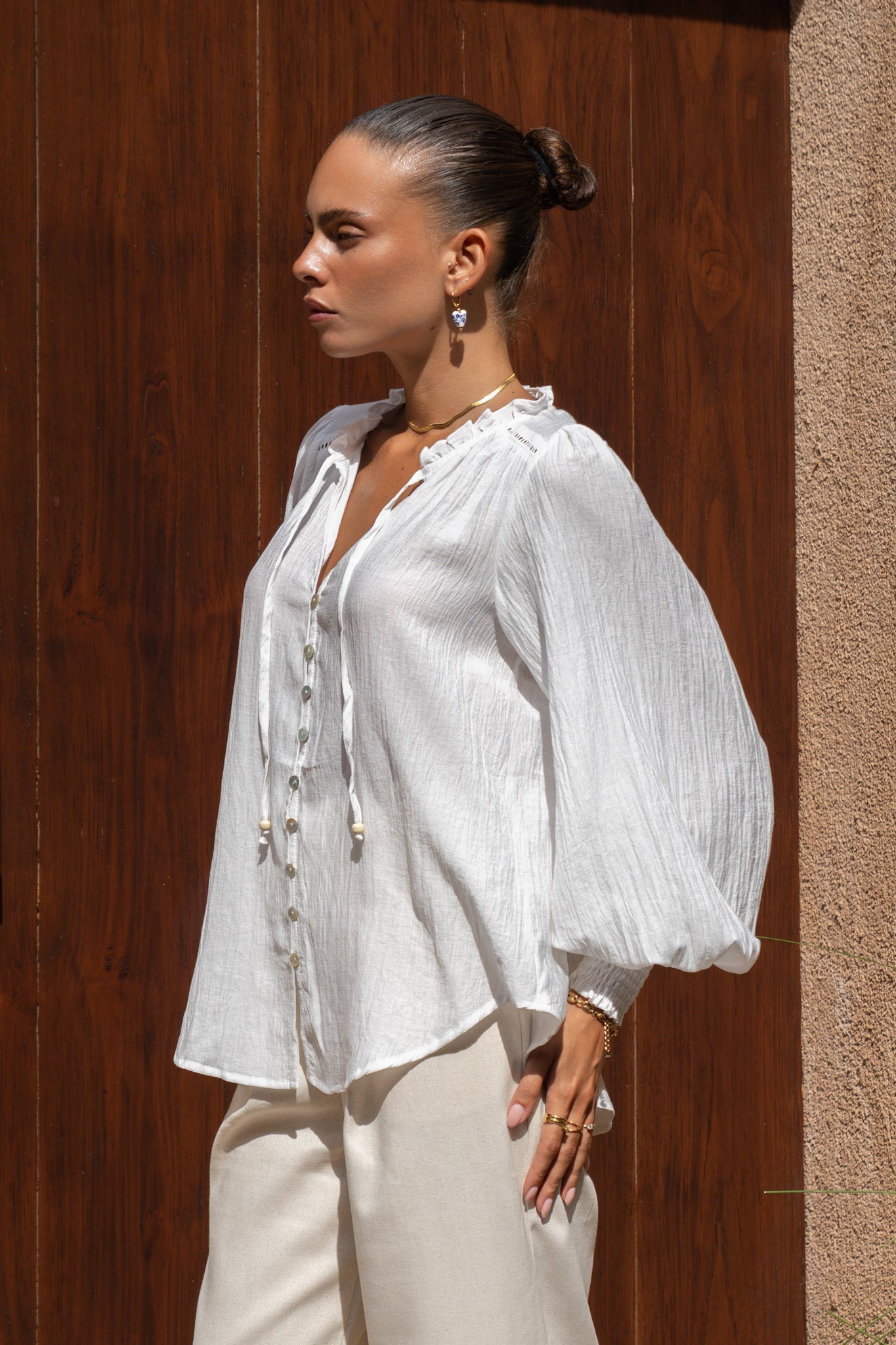 Heychic Freya Balloon Sleeve Blouse (White)