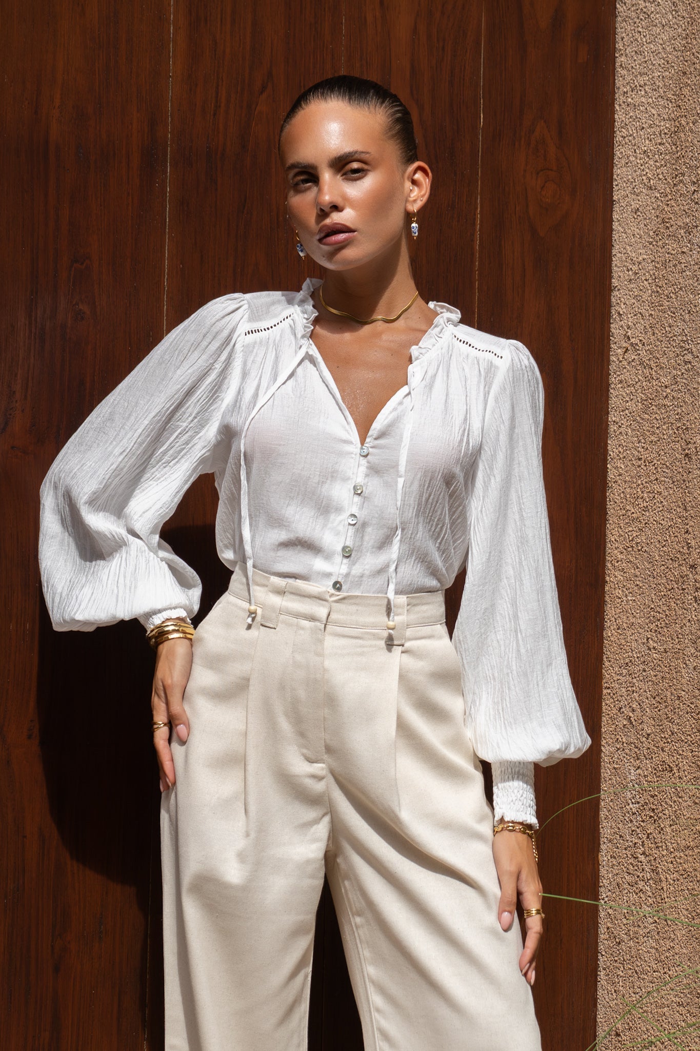 Heychic Freya Balloon Sleeve Blouse (White)