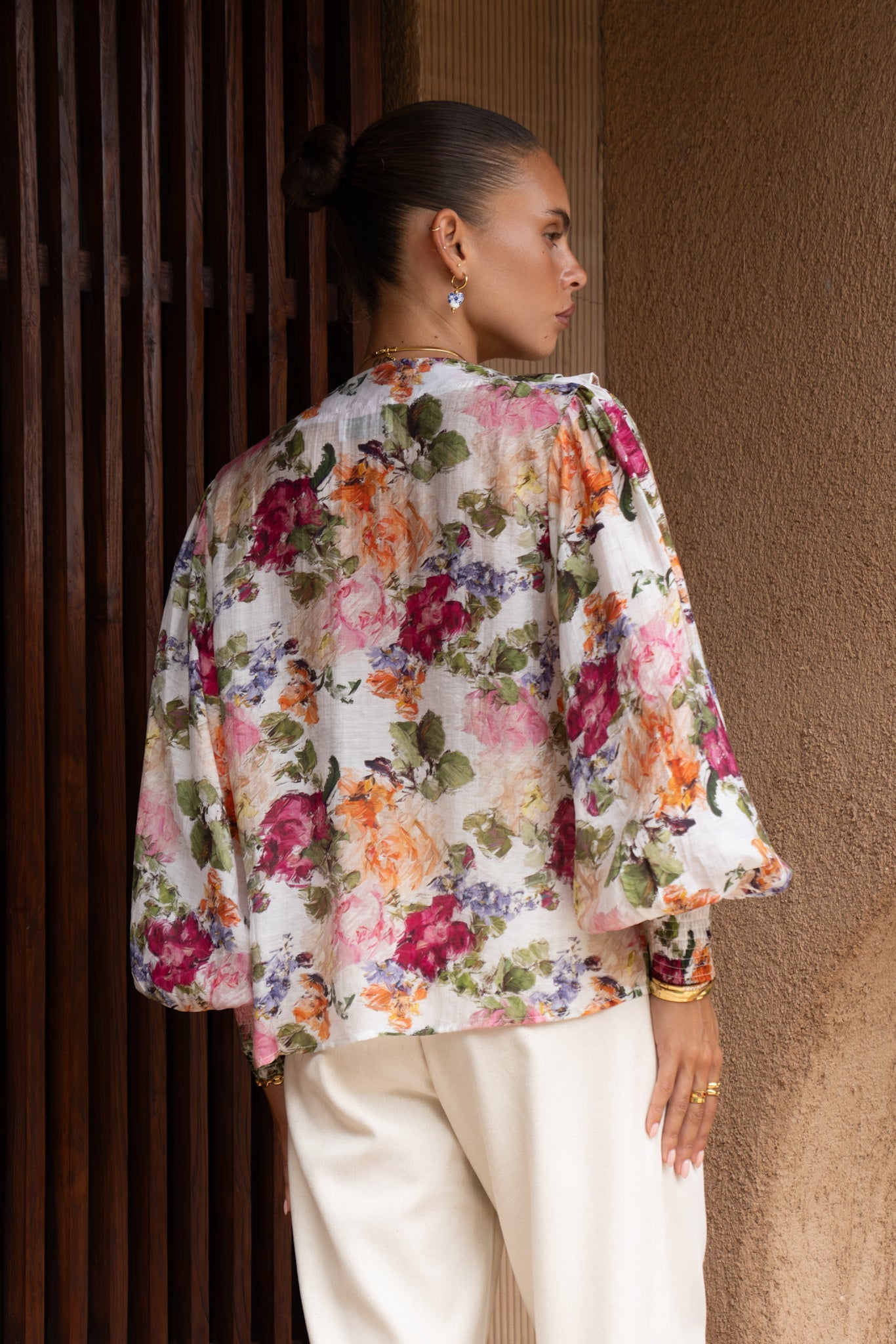 Heychic Alba Pink Ruffle Long Sleeve Blouse (Floral)