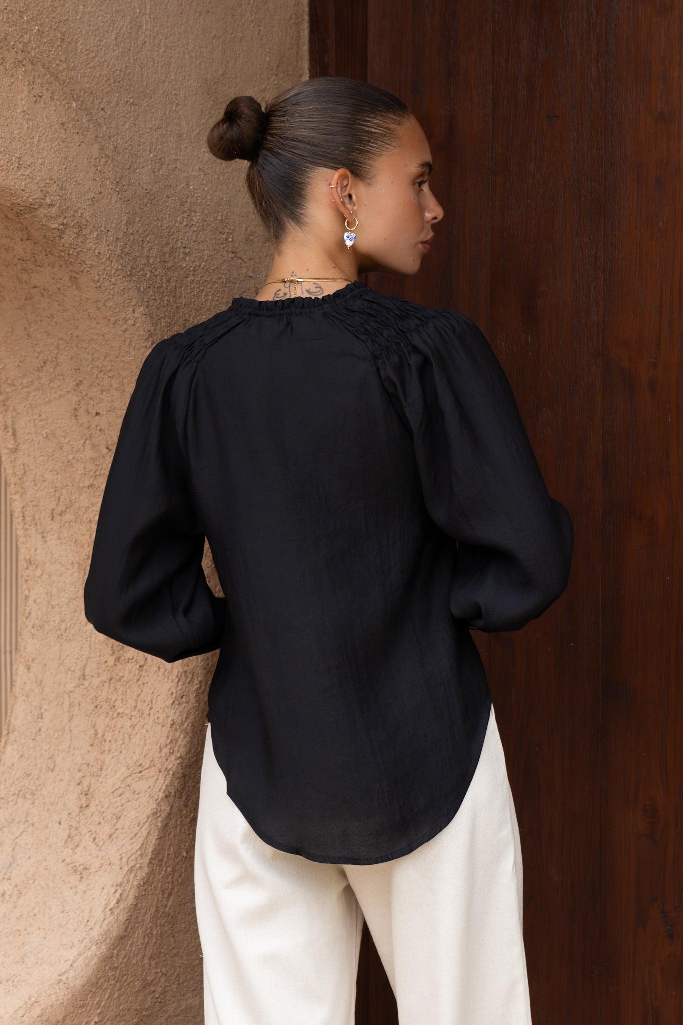 Heychic Lena Lace Trim Blouse (Black)