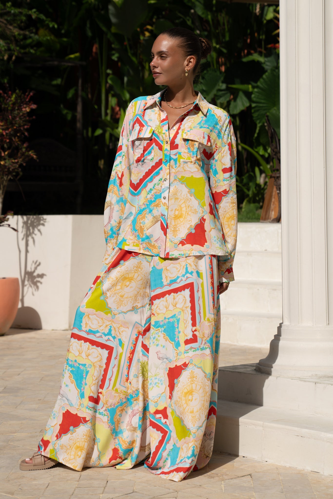 Heychic Anicetta Multicolour Patchwork Wide Leg Pants (Multi)