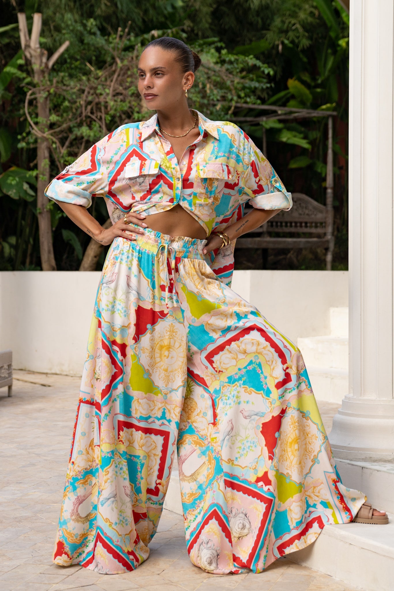 Heychic Anicetta Multicolour Patchwork Wide Leg Pants (Multi)