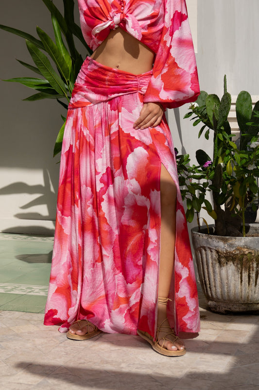 Heychic Chrisella Pink Pleated Detail Maxi Skirt (Floral)