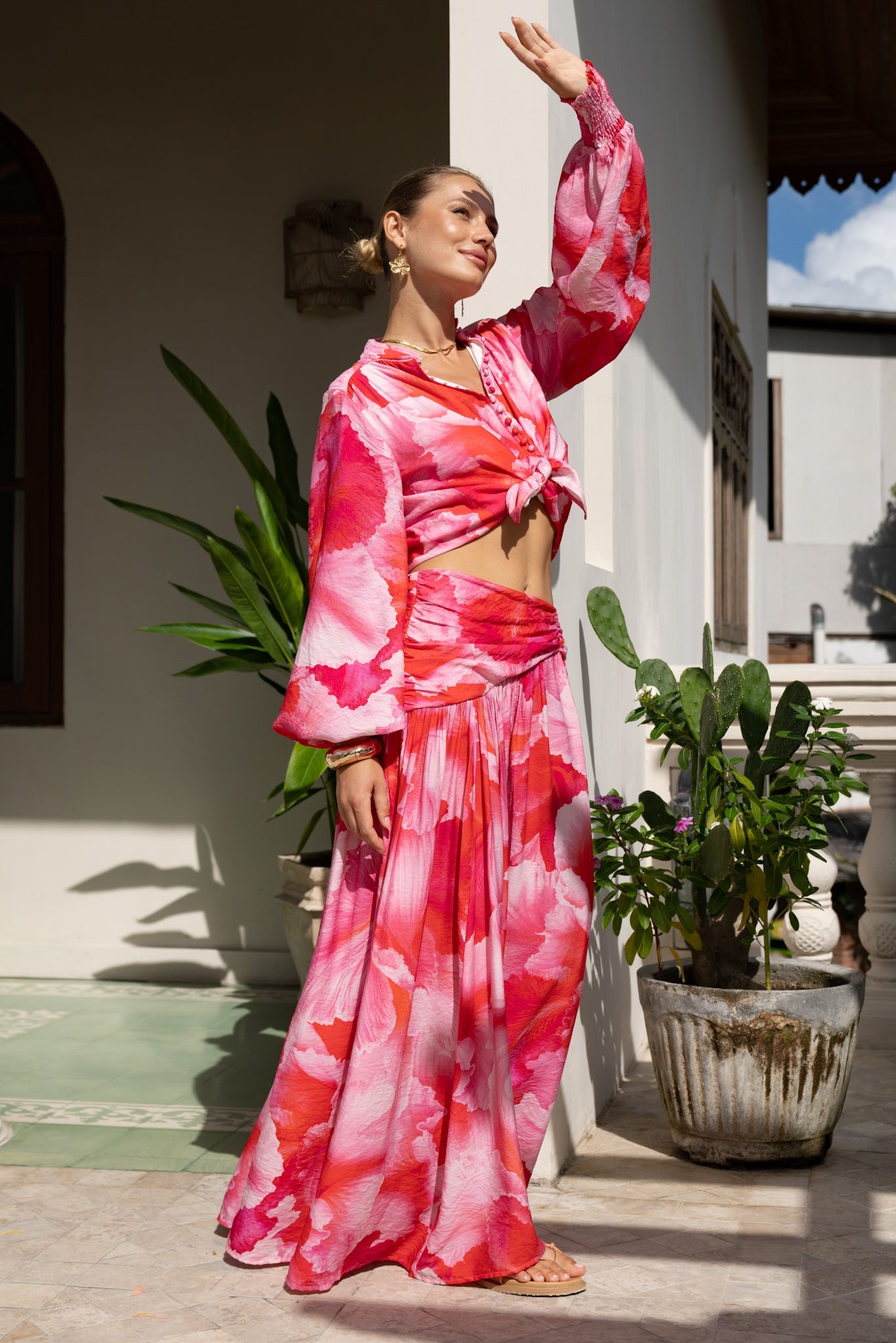 Heychic Chrisella Pink Pleated Detail Maxi Skirt (Floral)