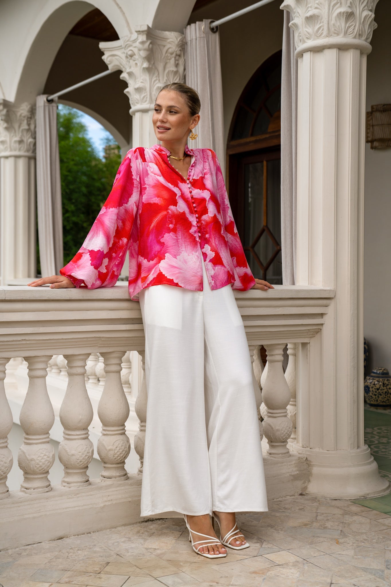 Heychic Chrisella Floral Balloon Sleeve Blouse (Pink)
