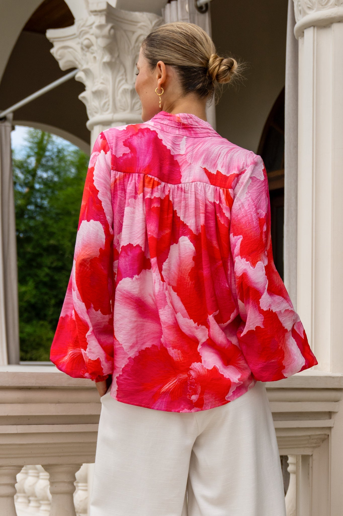 Heychic Chrisella Floral Balloon Sleeve Blouse (Pink)
