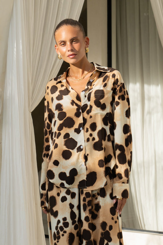 Heychic Zelina Leopard Spot Shirt (Brown)