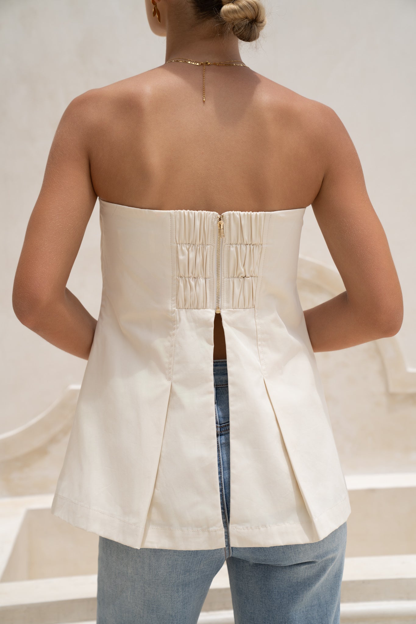 HEYCHIC Avie Pleated Strapless Top (Beige)