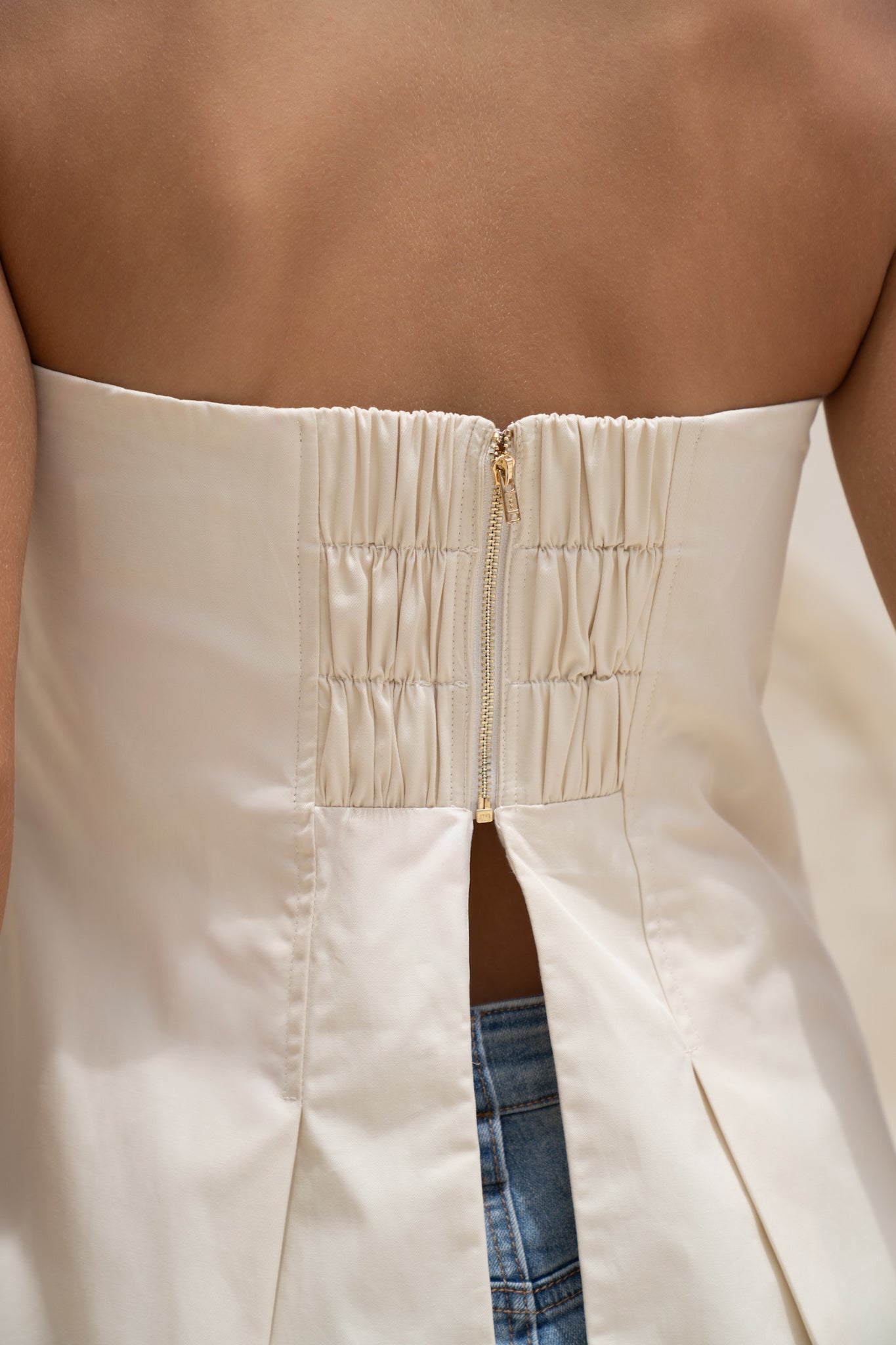 HEYCHIC Avie Pleated Strapless Top (Beige)