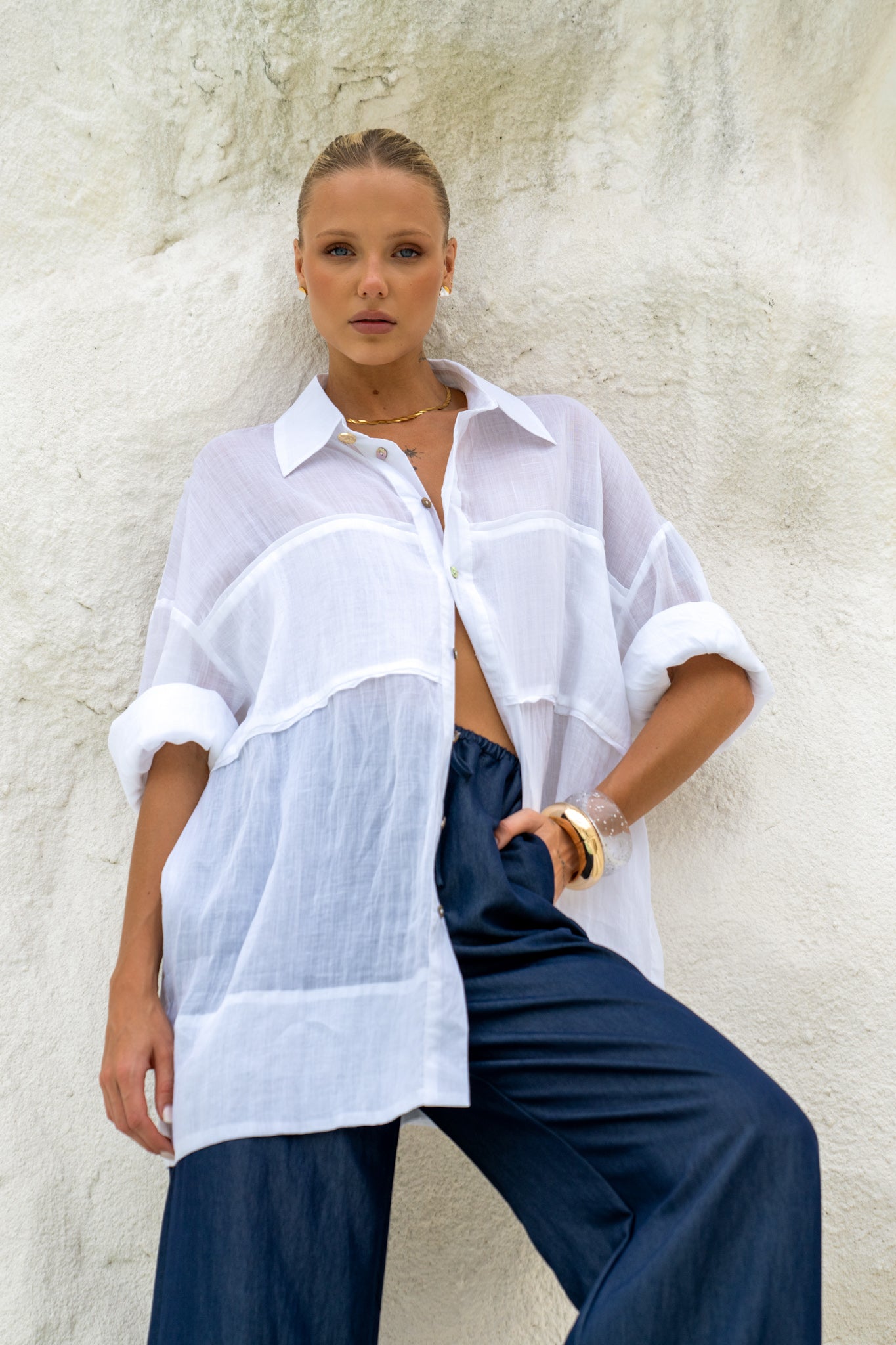 HEYCHIC Nellie Ramie Shirt (White)