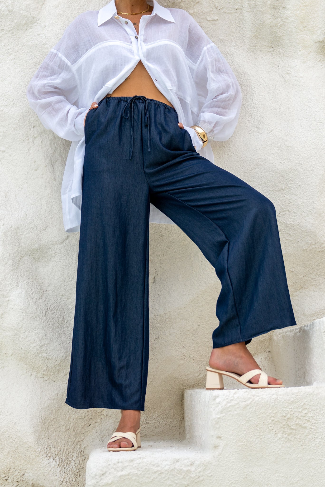 Heychic Josefin Navy Drawstring Pants (Blue)