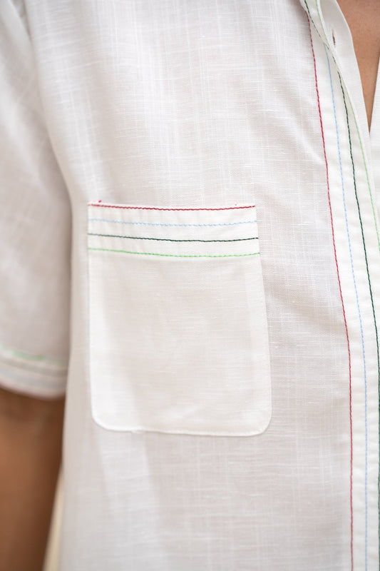 HEYCHIC Sera Multi Contrast Stitch Shirt (White)