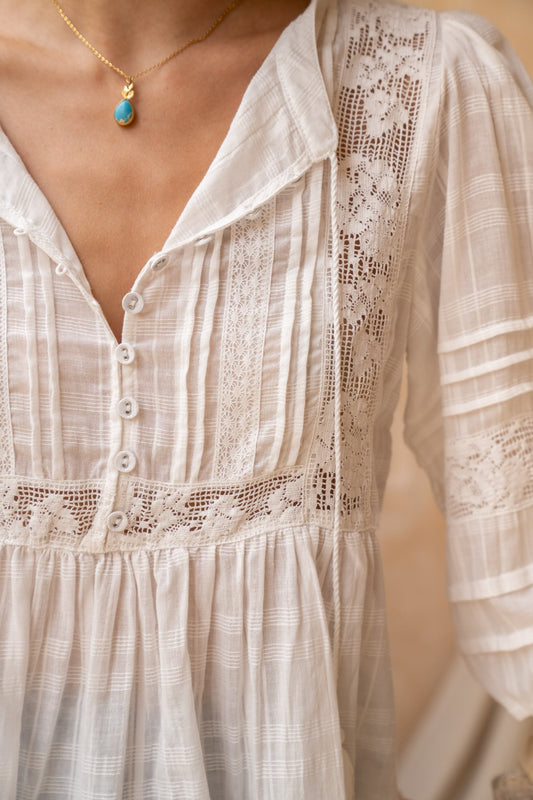 HEYCHIC Cecilia Off- Lace Detail Blouse (White)