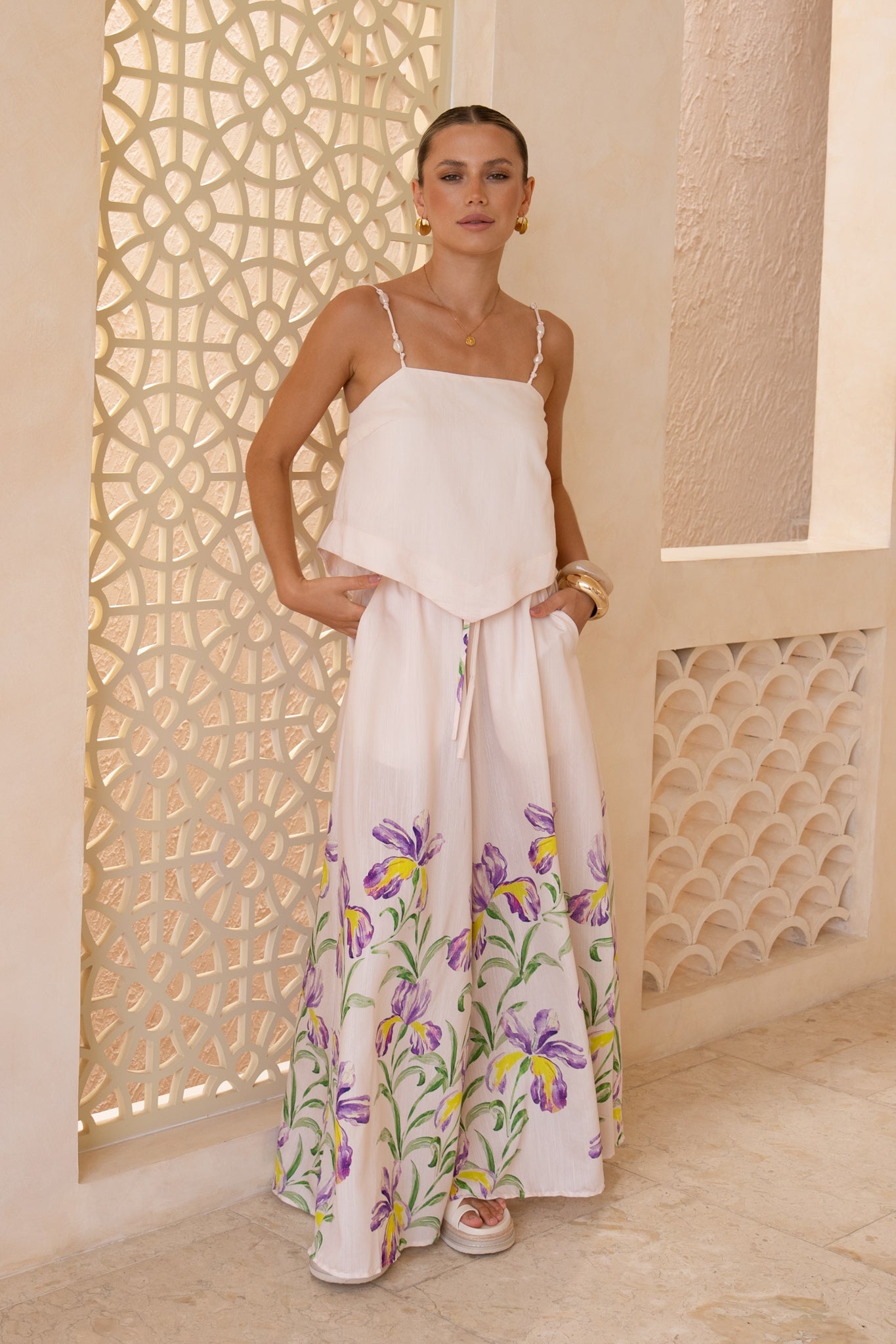 HEYCHIC Hannelle Purple Wide Leg Pants (Floral)