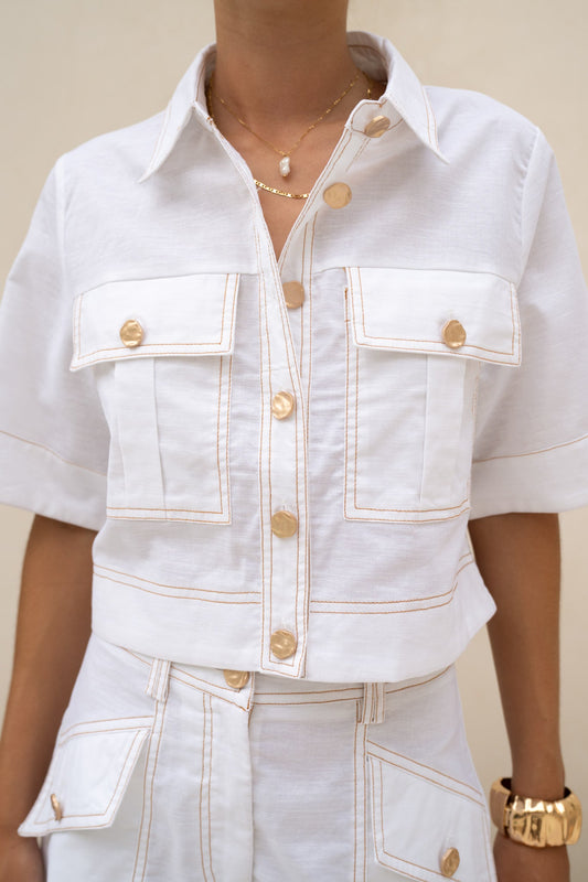 HEYCHIC Averie Cropped Shirt (White)