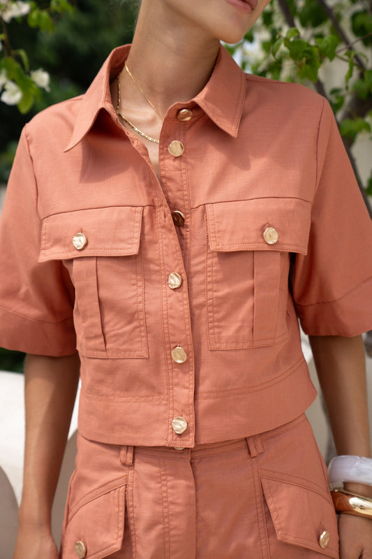 HEYCHIC Averie Terracotta Cropped Shirt (Orange)