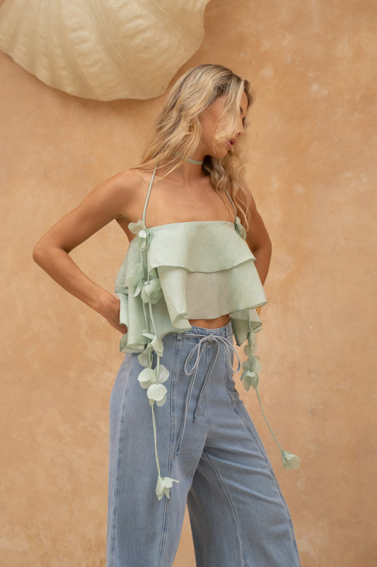 HEYCHIC Valeria Floral Appliqué Top (Green)