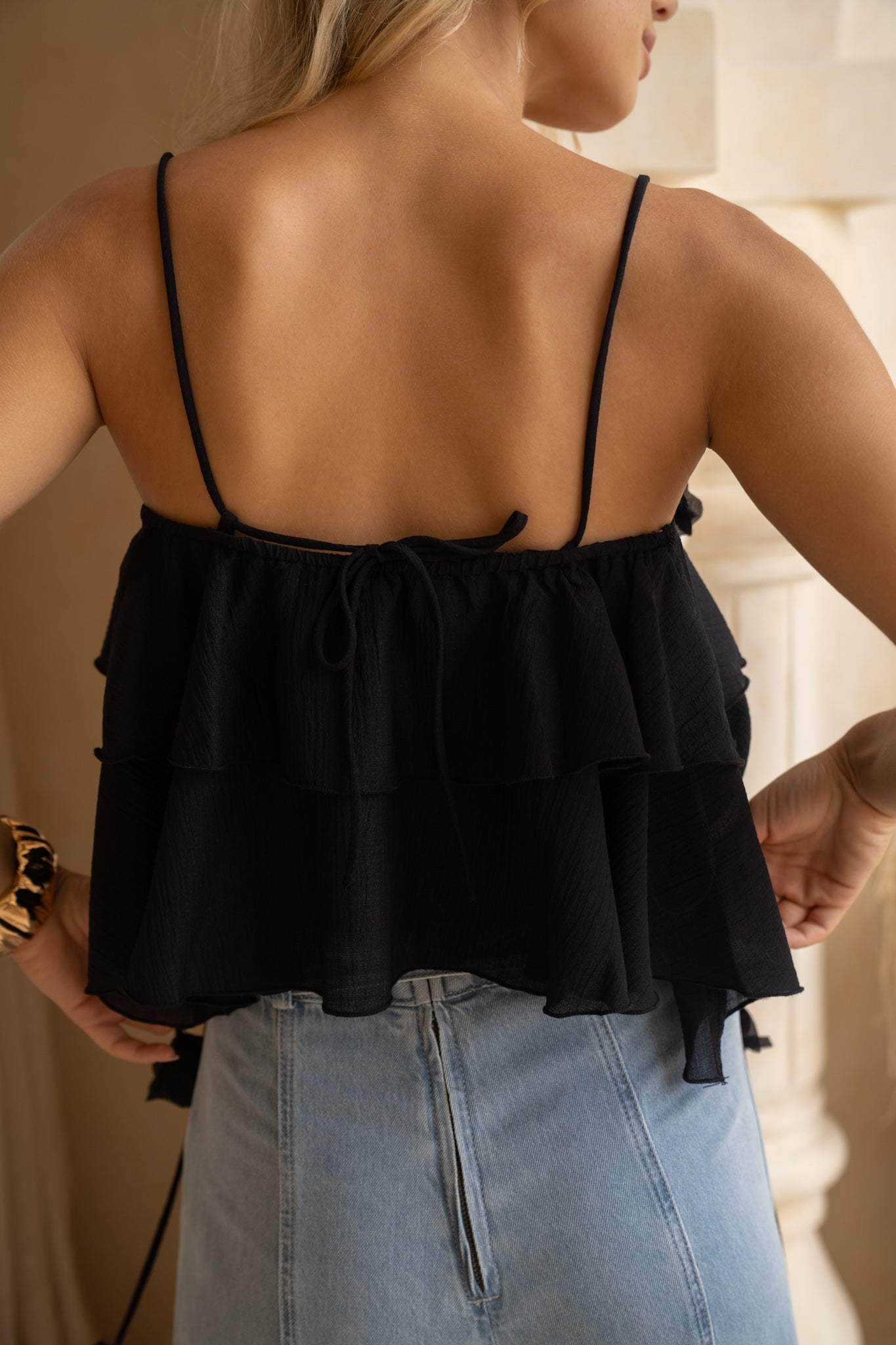 HEYCHIC Valeria Floral Appliqué Top (Black)